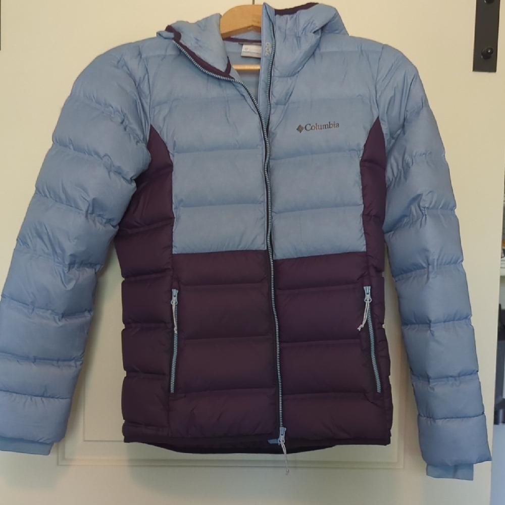 Columbia Light Blue and Dark Purple Puffer Jacket